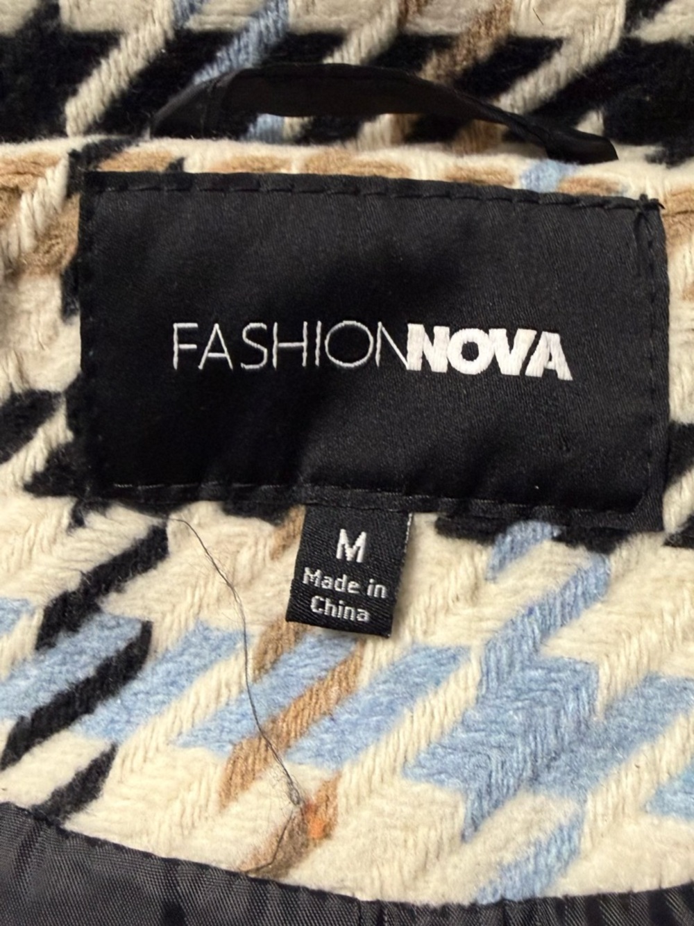 Fashion Nova Wool Blend Houndstooth Oversized Coat - Blue/Tan/Black - Size M - Picture 7 of 9